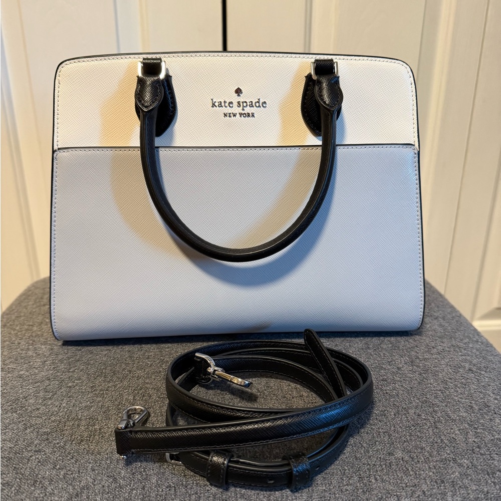 Kate Spade Madison Colorblock Saffiano Leather Medium Satchel - Gray and White